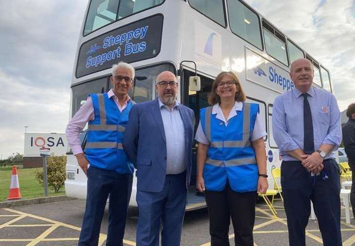 Steve Chalke, Tim Lambkin, Lynne Clifton and Paul Murray at the launch of the Sheppey Support Bus