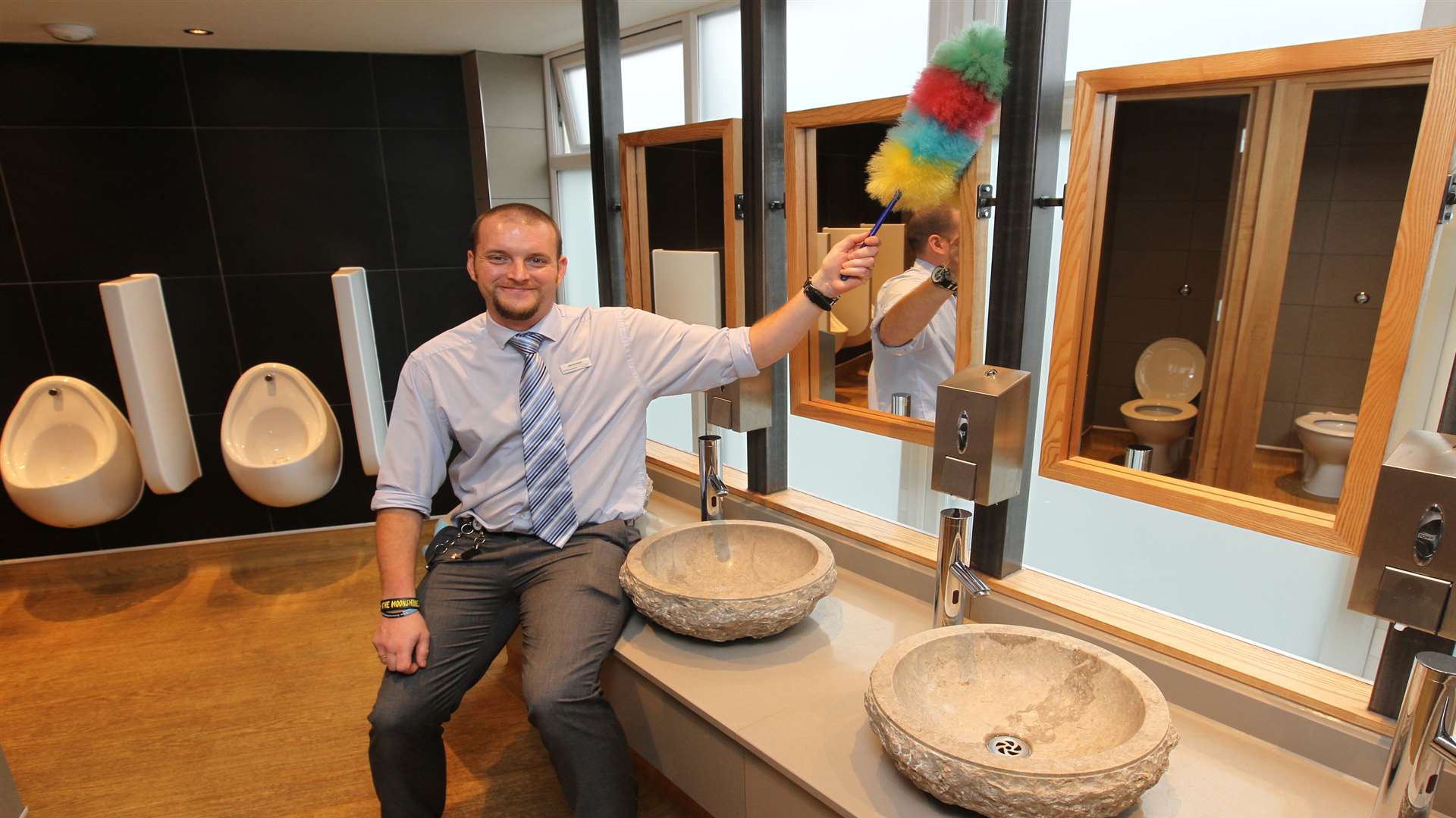 Belle and Lion manager Christopher Smith in the award-winning toilets