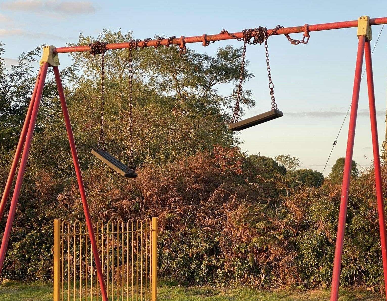 The swings had been wrapped around the frame. Pictures: Sally Blundell