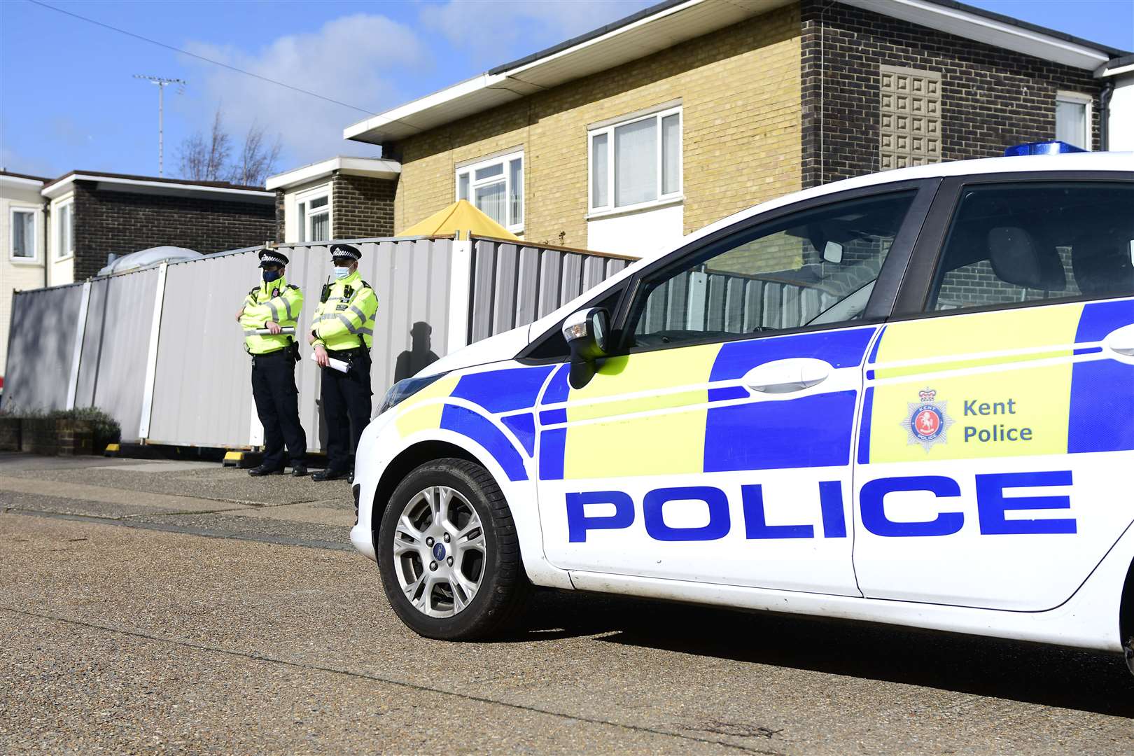 Officers guarding the Deal home of Wayne Couzens. Picture: Barry Goodwin