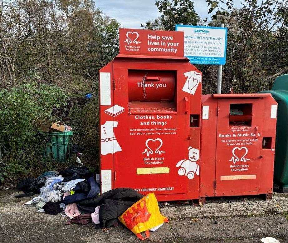 Another visit to Hawley Road donation point revealed the bins had not been cleared. Picture: Phil Cowdery