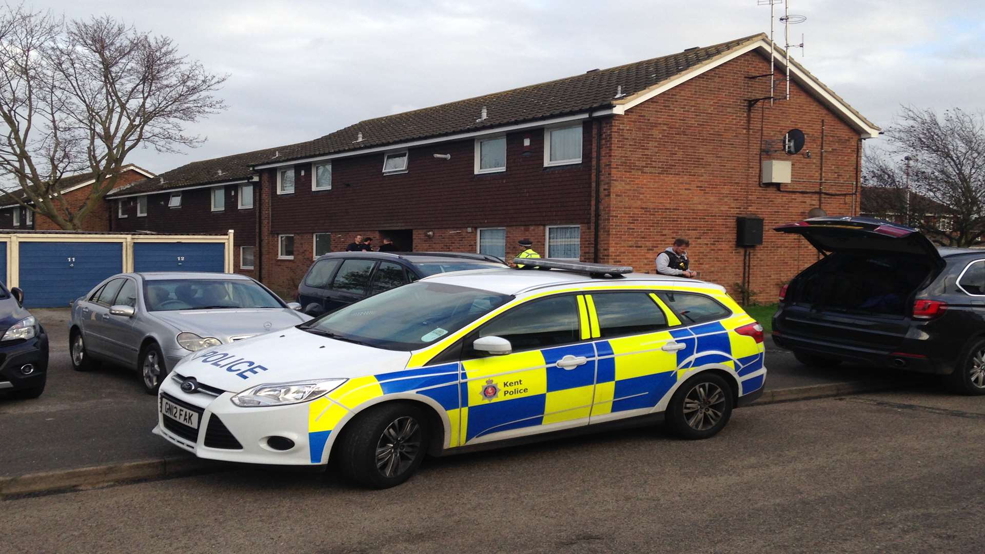 Police in Fourwents Road, Hoo, at the junction with Blackmans Close.