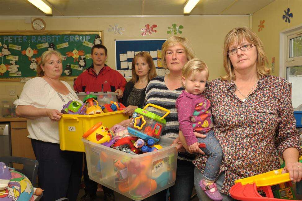 Andrea Mauthe and Louise Page clearing out the nursery