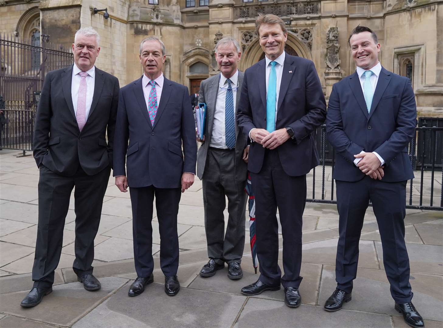 (Left to right) Lee Anderson MP, Reform UK leader, Nigel Farage, Rupert Lowe MP, Reform UK deputy leader, Richard Tice, and James McMurdock MP (Maja Smiejkowska/PA)