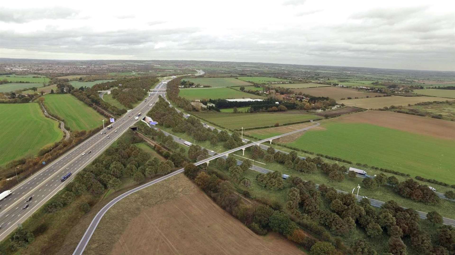 Artist’s impression issued by Highways England of how the Lower Thames Crossing junction with the M25 in Essex will look (Highways England/PA)