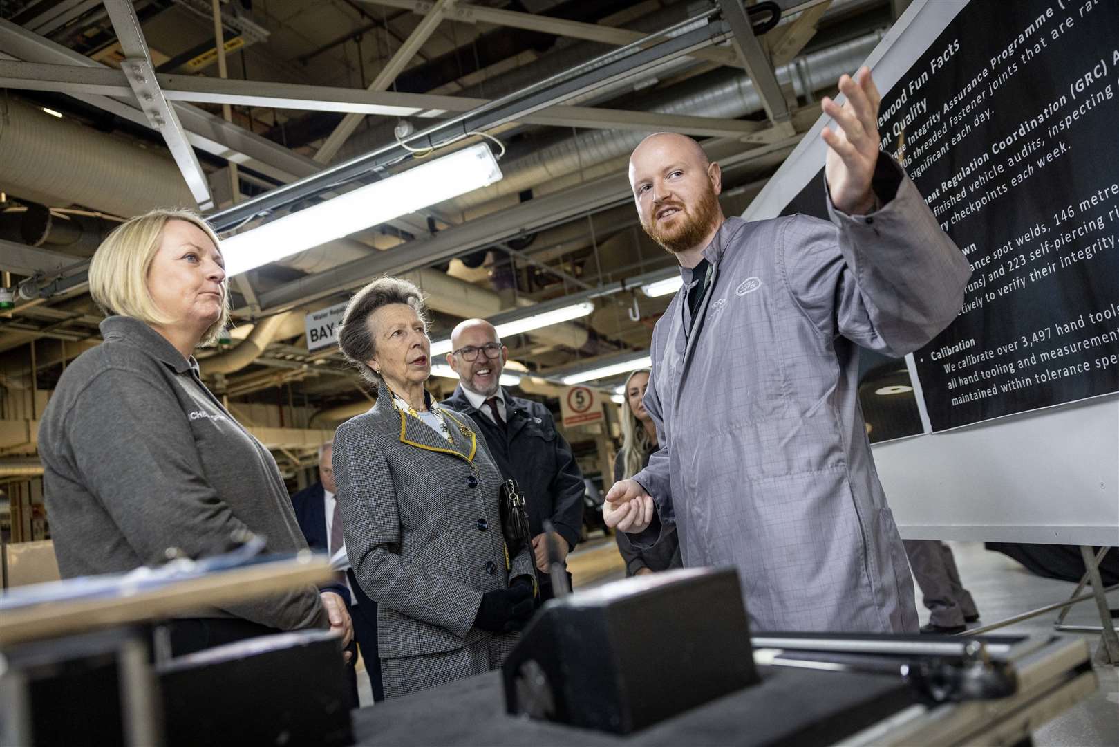 Anne meets employees during a tour of the Jaguar Land Rover factory (James Speakman/PA)