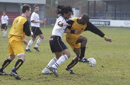 Daniel Braithwaite, who scored a superb goal for Dover, in action on Saturday. Picture: TERRY SCOTT