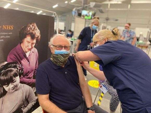 Covid survivor Richard Denyer gets his Covid jab at the new centre in Ramsgate