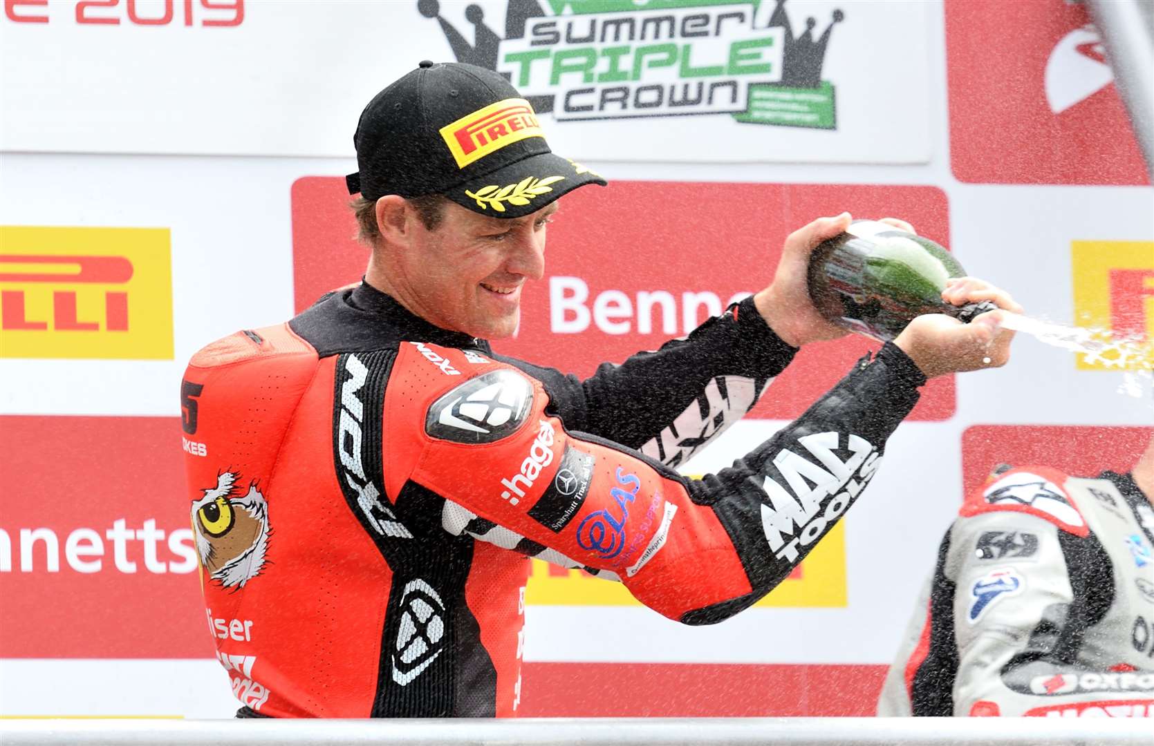 Josh Brookes celebrates on the podium at Brands Hatch Picture: Simon Hildrew