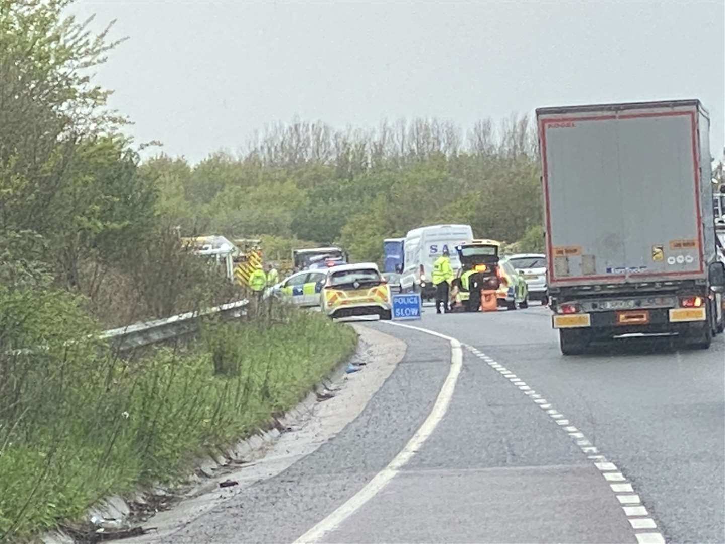 A20 closed London bound near Capel le Ferne after crash between