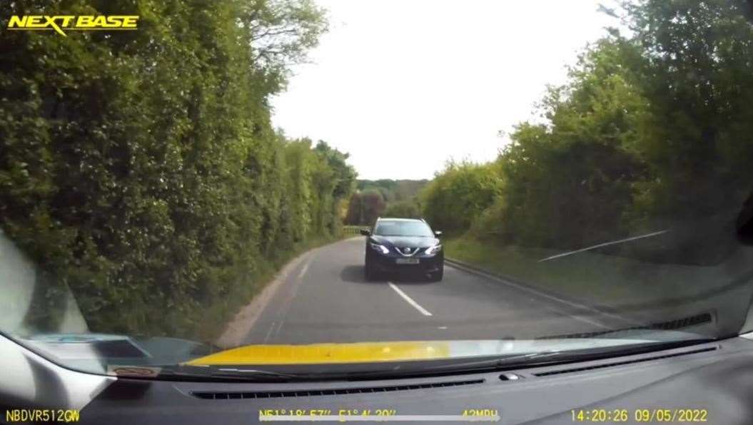 The oncoming car in the wrong lane before the crash near Tyler Hill, Canterbury. Picture: Colin Savage