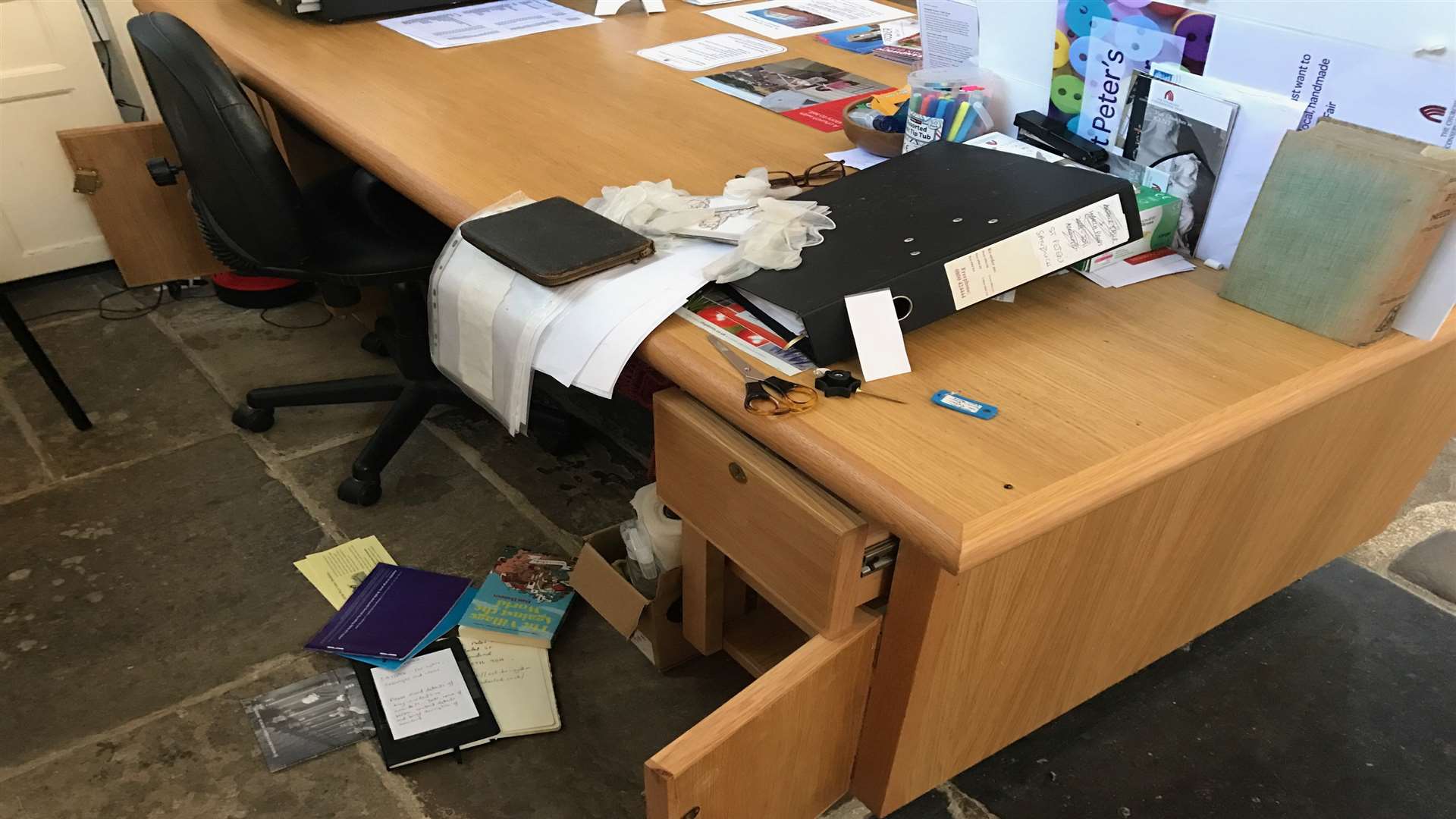 A desk was ransacked
