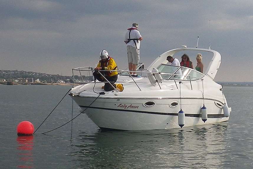 The 27-foot motor cruiser Lady Amore which had to be towed to Whitstable after it ran out of fuel off Herne Bay on Saturday afternoon. Picture: RNLI Whitstable.