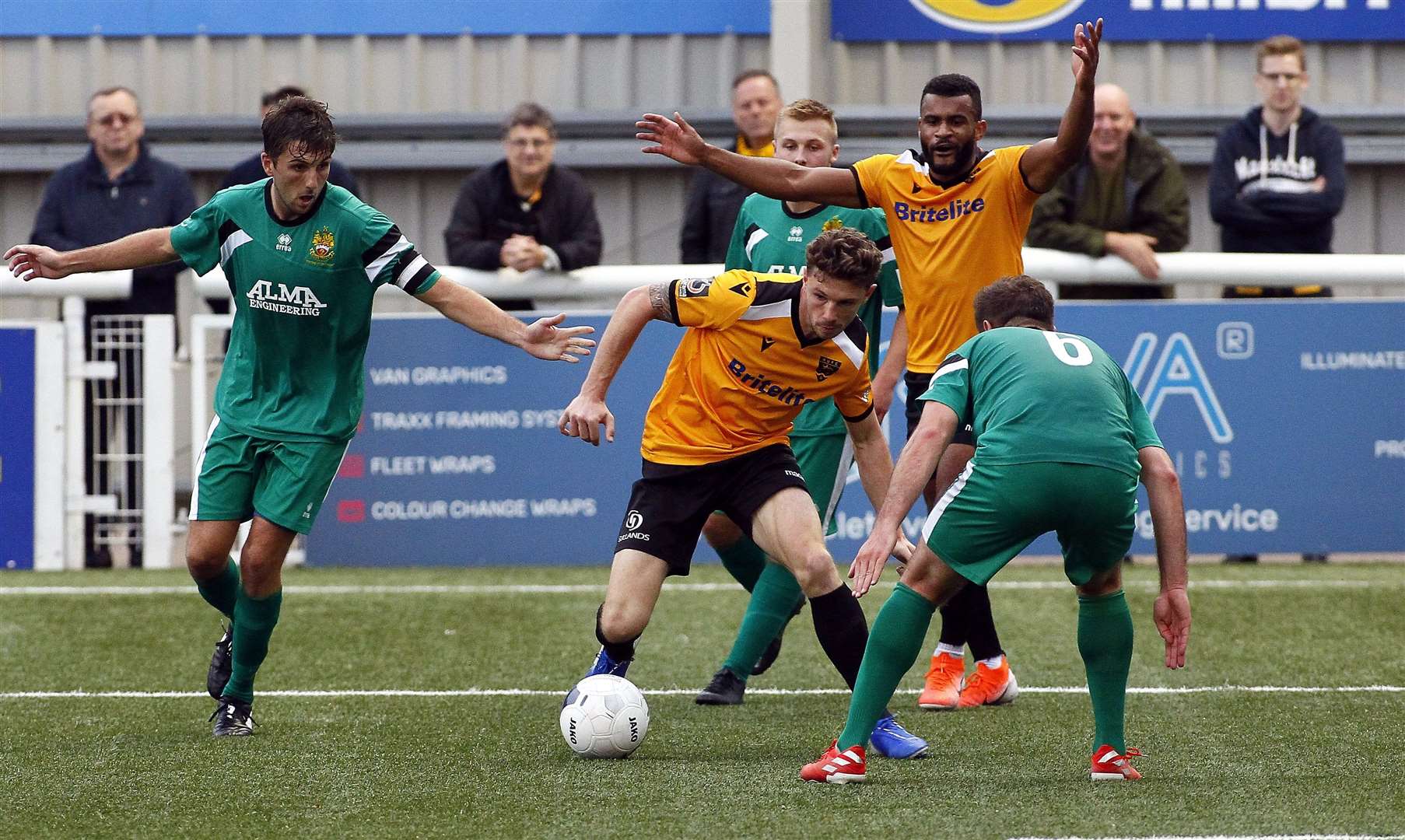 Maidstone's Matt McClure runs at the Hitchin defence on Saturday. Picture: Sean Aidan FM18596568