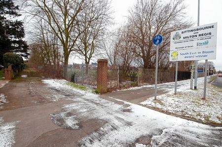 The footpath next to Sittingbourne Community College's field, where joggers were recently shot .