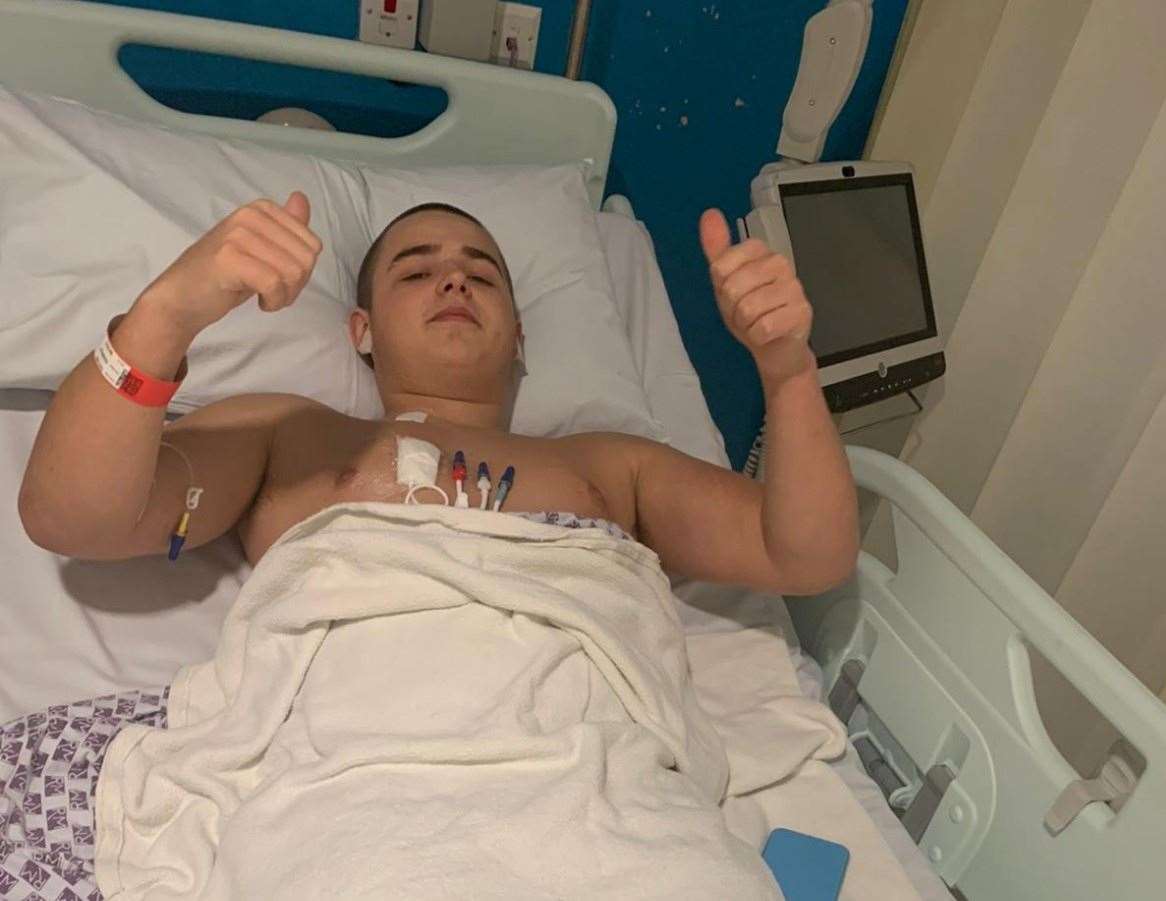 Charlie in hospital after being diagnosed for the second time, with myelodysplastic syndrome. Picture: Teenage Cancer Trust