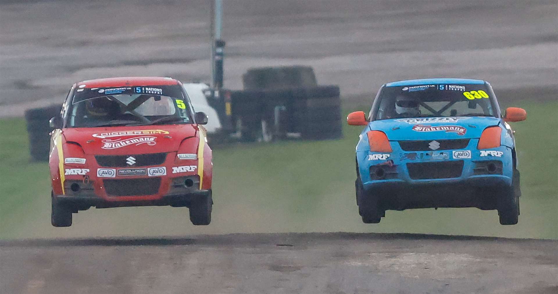 Blean's Matt Cake (No.630) battles Adisham's Will Ovenden (No.5) in the Swift Sport Rallycross Championship at Lydden Hill. Picture: 5 Nations British Rallycross Championship media team