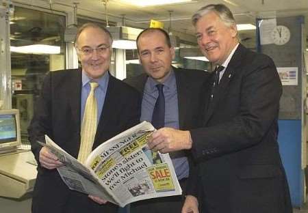 LEFT TO RIGHT: Michael Howard with Duncan Gray, KM Operations director and Edwin Boorman, KM Group chairman. Picture: JOHN WARDLEY