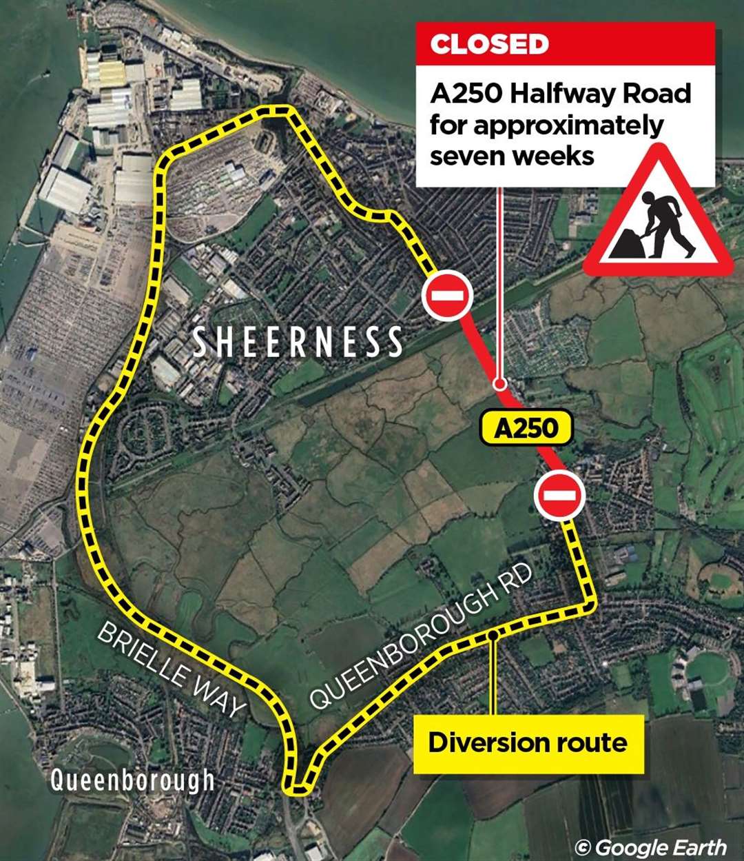 The A250 Halfway Road on Sheppey will be shut at different points over the next seven weeks for gas upgrades