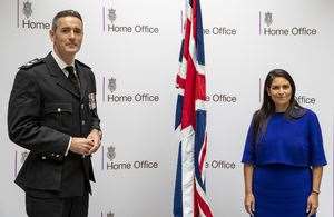 Home Secretary Priti Patel and Clandestine Channel Threat Commander Dan O'Mahoney. Picture: Home Office