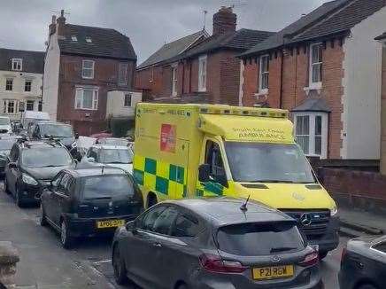 An ambulance was stuck in traffic in Norman Road due to the A28 Wincheap, Canterbury, being shut. Picture: Josh Leppenwell