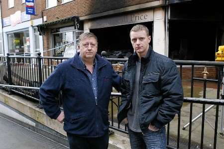 Mark Mascall and Malcolm Price at their burnt out shop