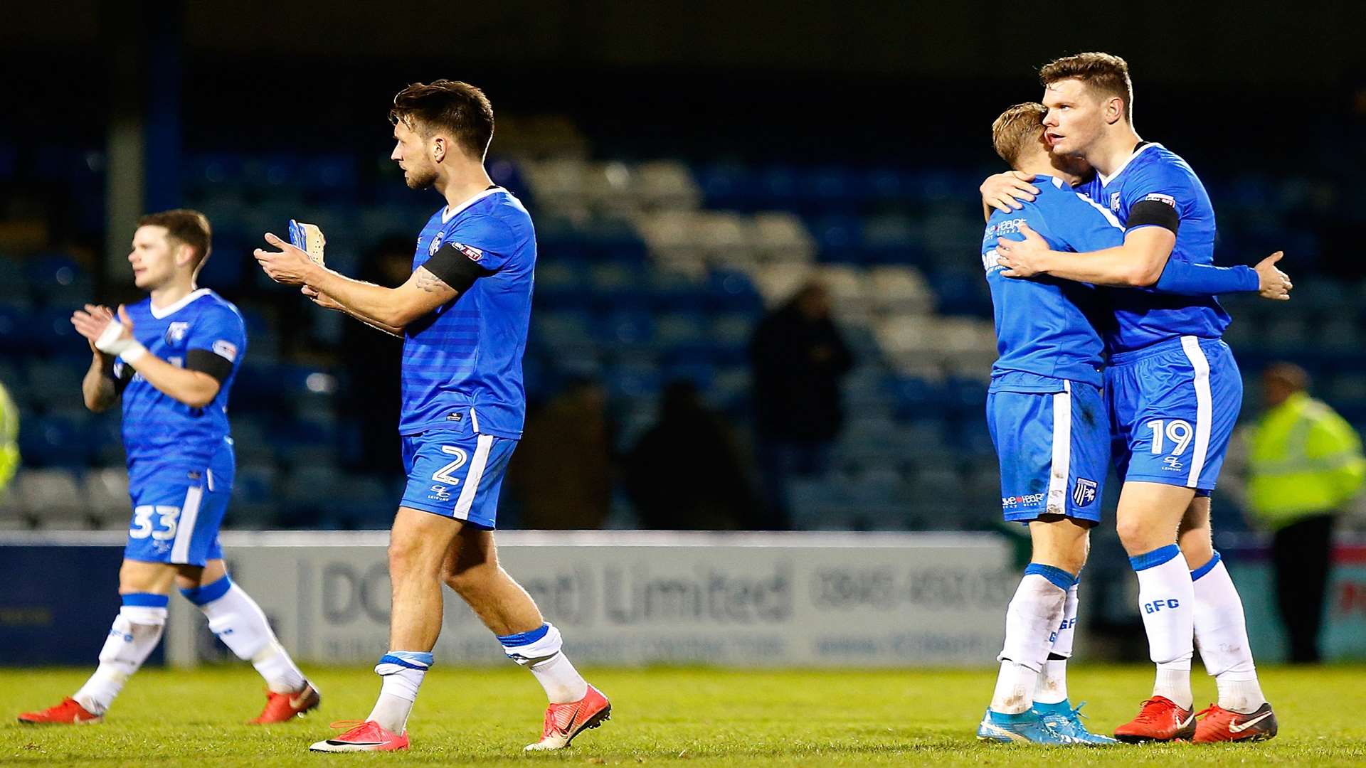 The players celebrate an impressive win at full time Picture: Andy Jones