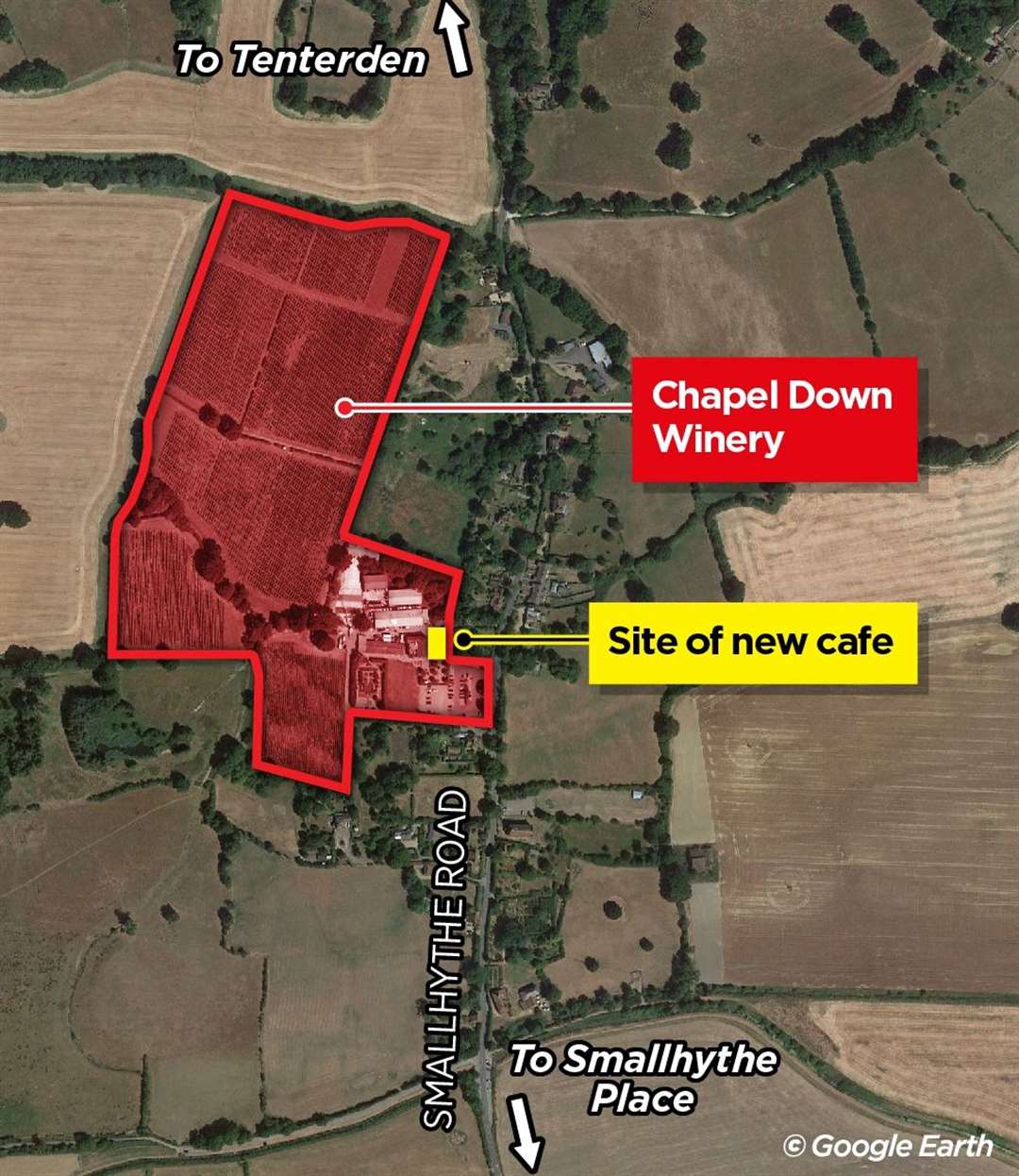 The proposed cafe will neighbour the existing shop at the Chapel Down vineyard near Tenterden