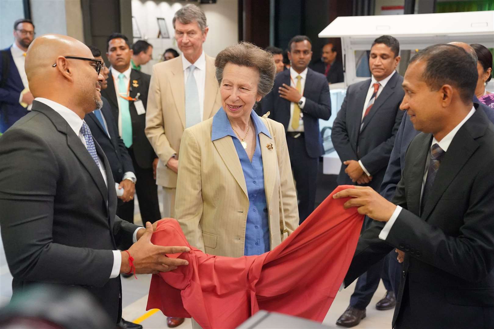 The Princess Royal is shown fabrics during her visit to the MAS factory in Colombo (Jonathan Brady/PA)