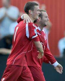 Jack Parkinson celebrates his goal with Lee Clark.