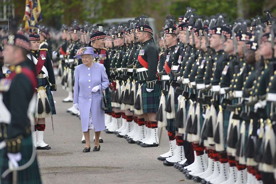 Her Majesty The Queen visits Howe Barracks for a final parade of the Argyll and Sutherland Highlanders. Picture: Martin Apps