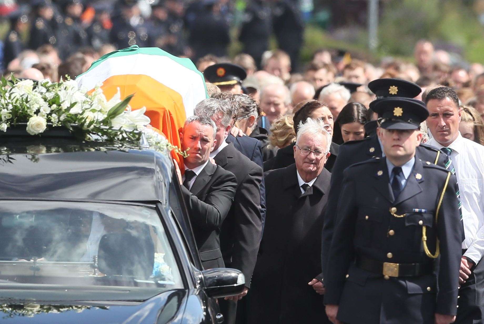 The coffin of Detective Garda Colm Horkan is carried to St James’s church (Brian Lawless/PA)