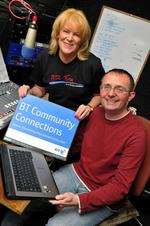 BRFM's Julie Nichols and Saturday morning presenter Steve Watt with the new computer