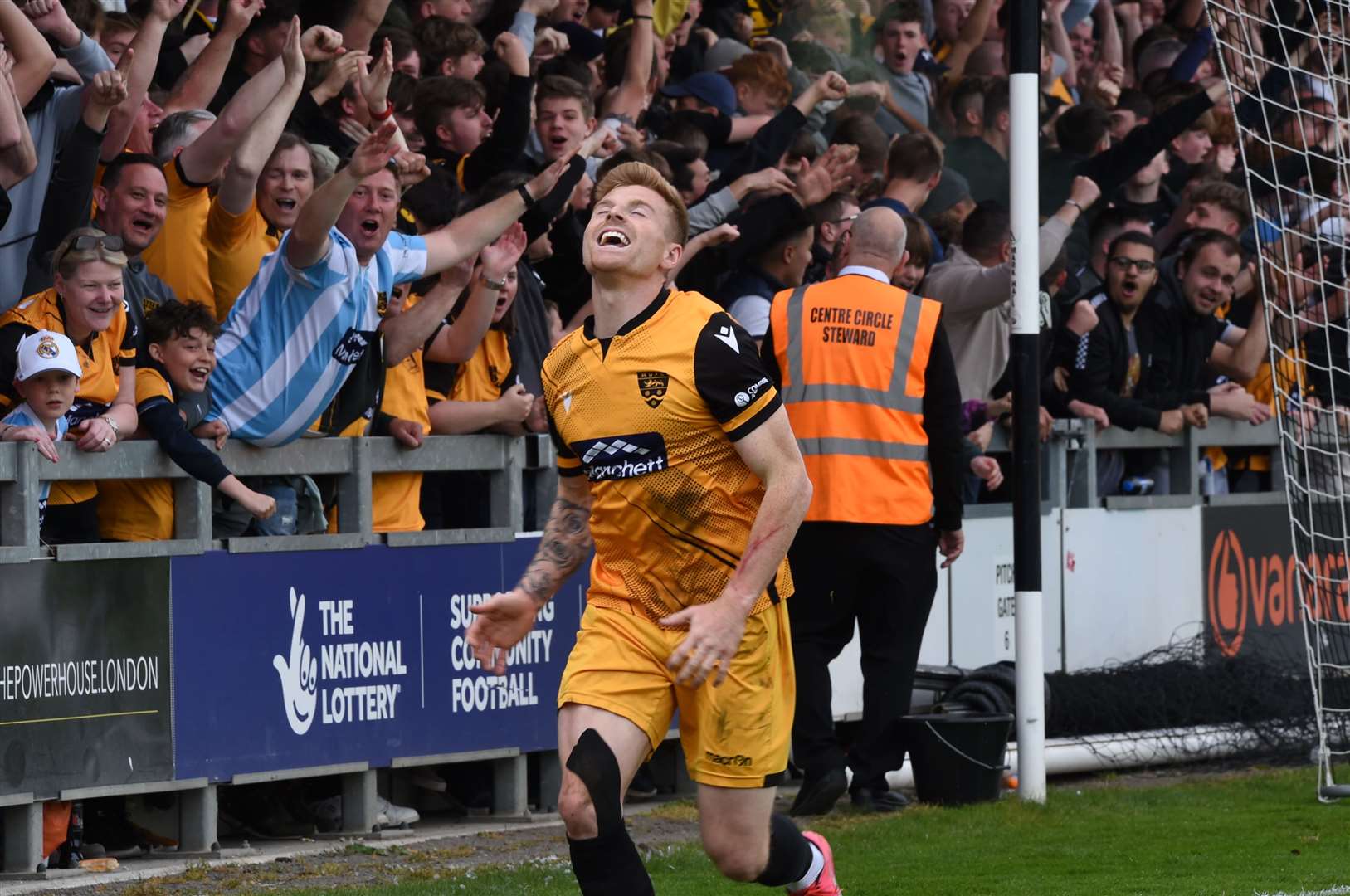 Maidstone striker Jack Barham celebrates his winning goal at Dartford on Easter Monday Picture: Steve Terrell