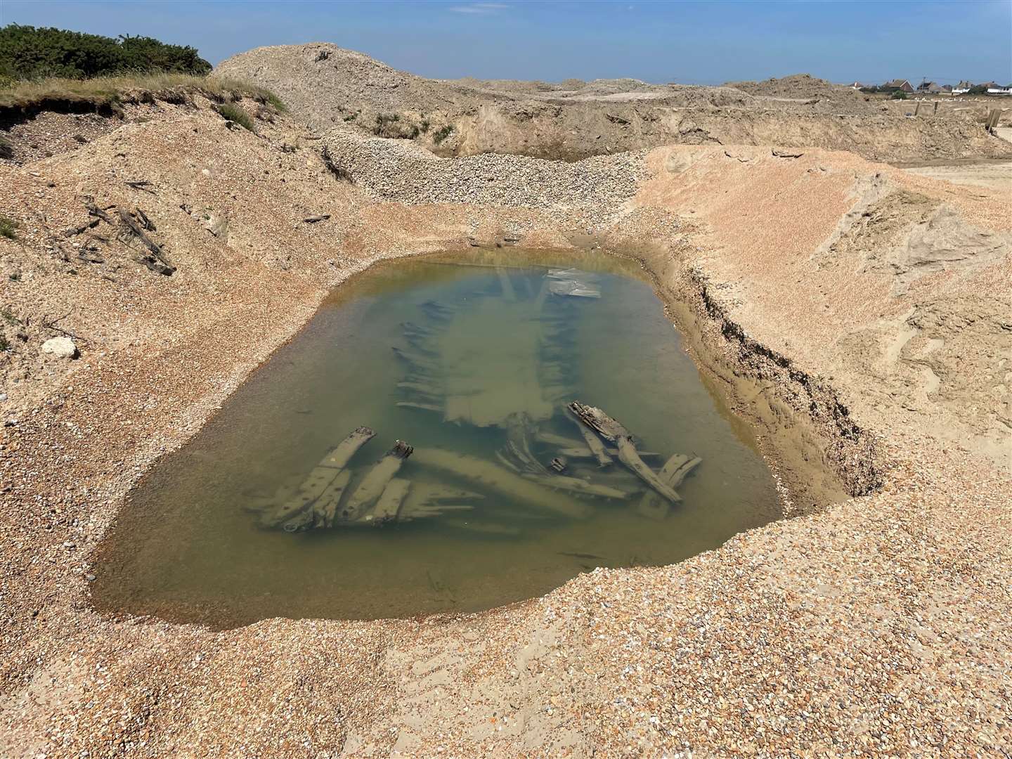 An Elizabethan shipwreck has been found at a quarry near Dungeness