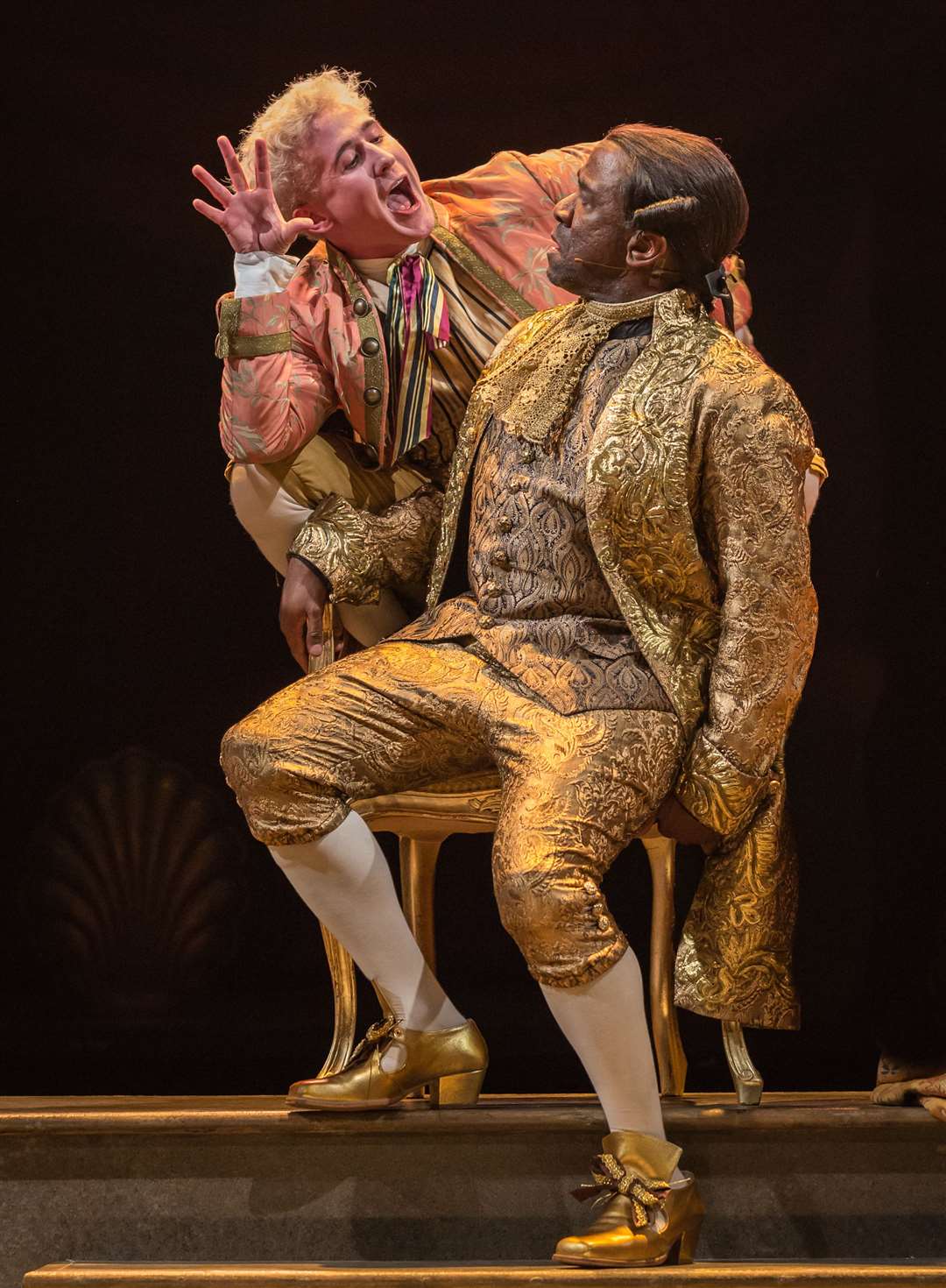 Adam Gillen as Mozart and Lucian Msamati as Salieri in Amadeus Picture: Marc Brenner