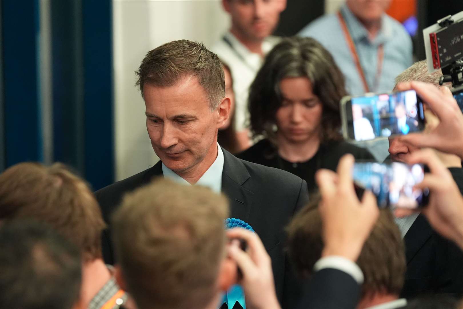 Chancellor of the Exchequer Jeremy Hunt at the declaration for the Godalming and Ash constituency (Gareth Fuller/PA)