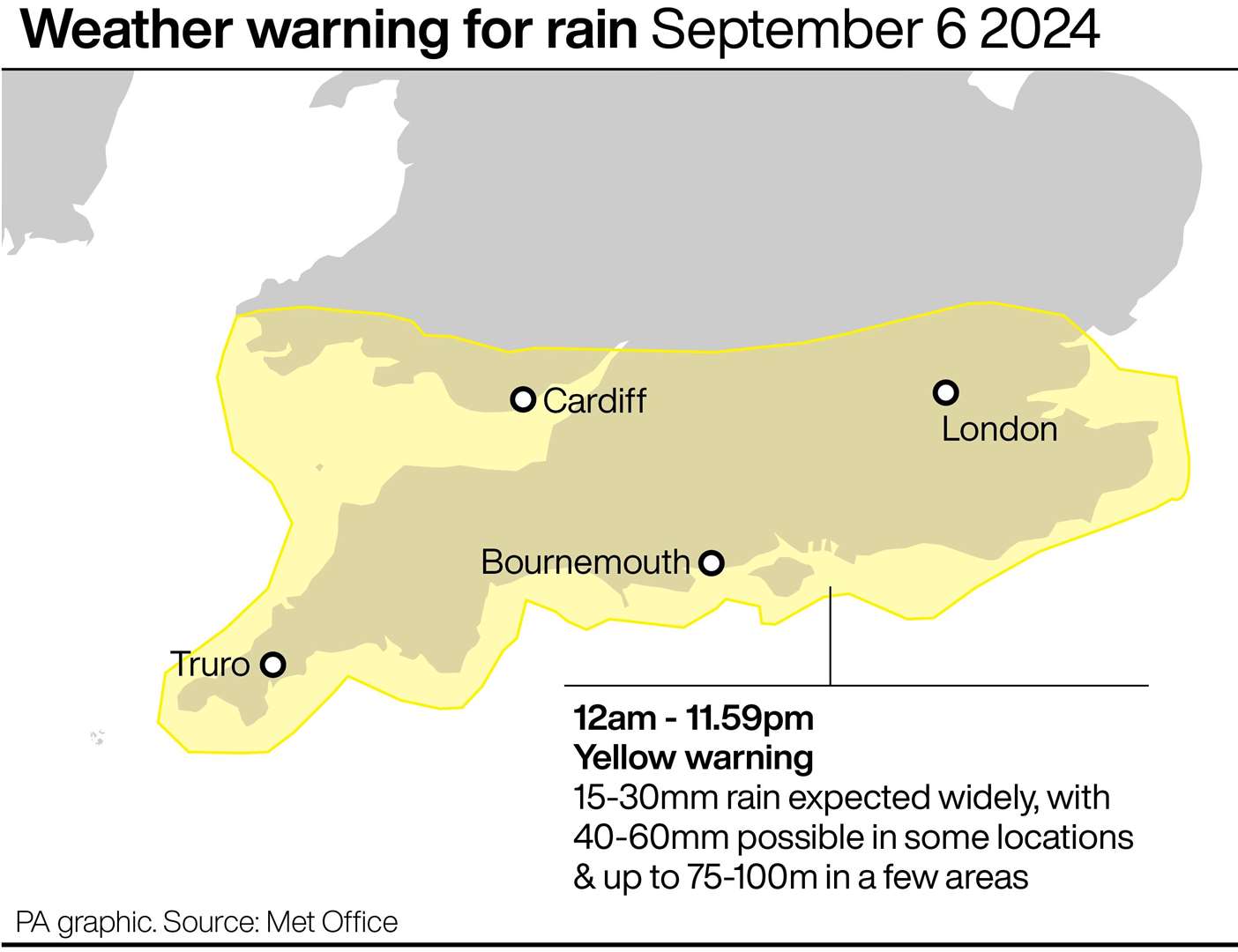 Weather warning for rain on September 6 (PA Graphics)