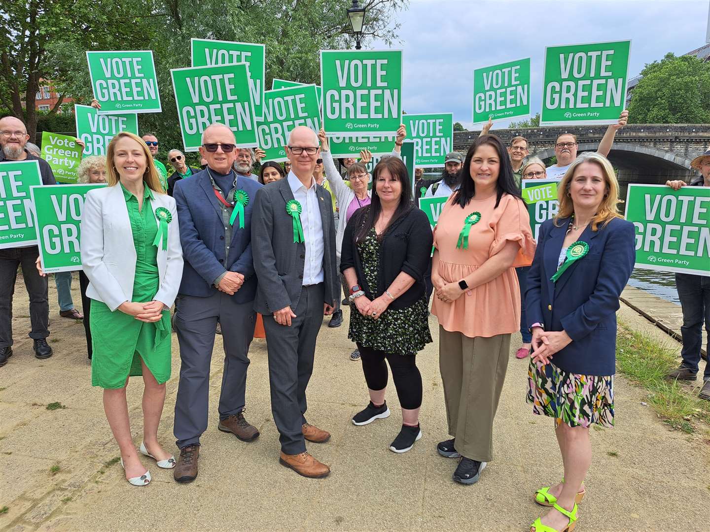 Green Party candidates, from left, Hannah Temple, John Hurst, Stuart Jeffery, Mandy Rossi, Laura Manston and Rebecca Drake Hopkins