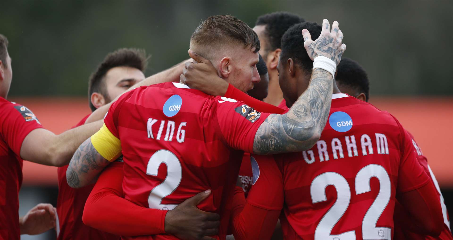 Fleet celebrate Jack King's opener against Boreham Wood on Saturday Picture: Andy Jones