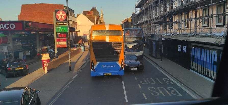 In Herne Bay, cars were pulling out in front and behind buses as they tried to access a petrol station Pic: Kirsty H