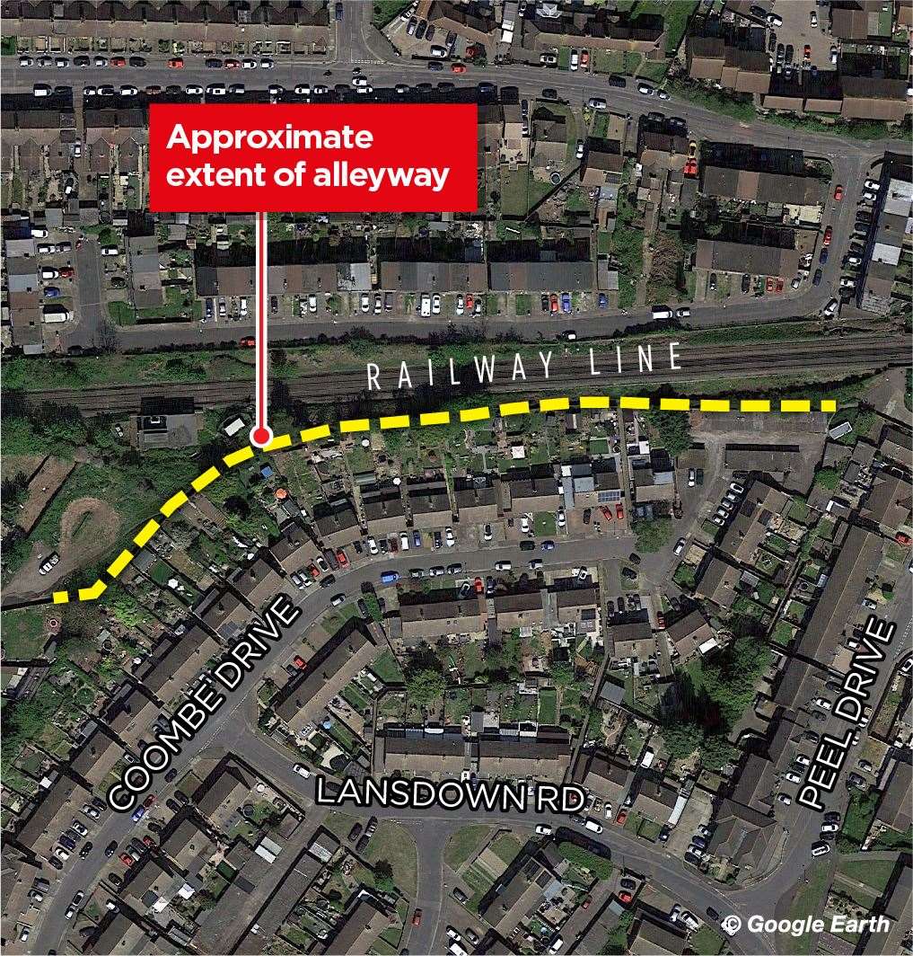 Where the Coombe Drive alleyway is in Sittingbourne