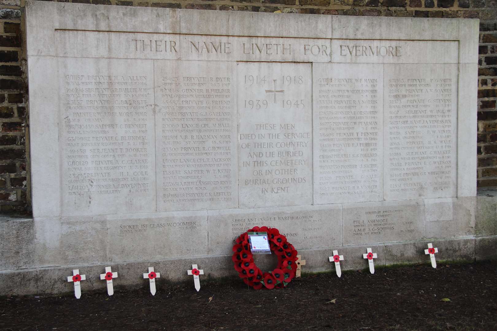 Crosses were laid at the memorials across Gravesend. Picture: Gravesham Borough Council.