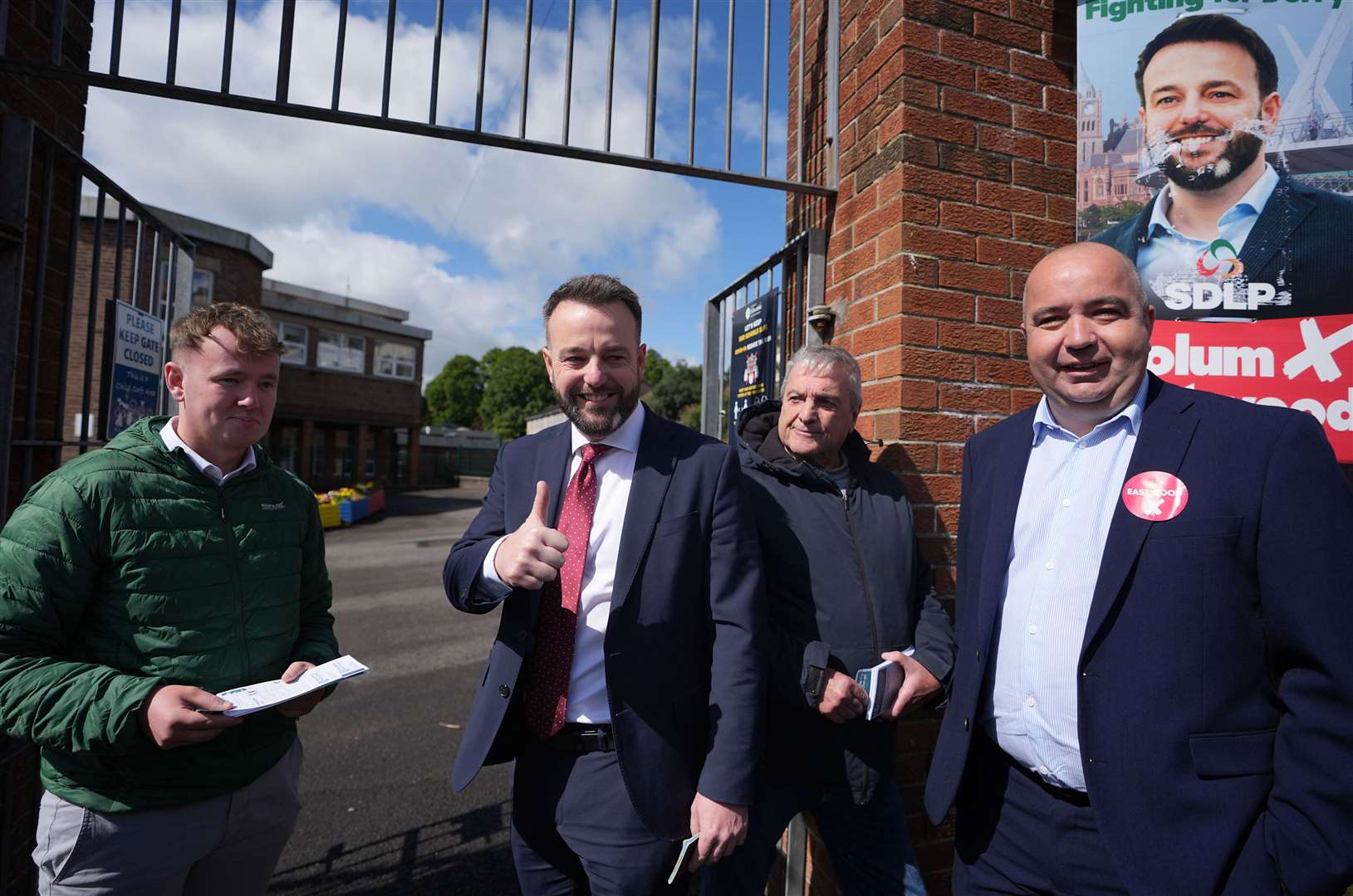 SDLP leader Colum Eastwood arrives to vote at the Model Primary School in Londonderry (Niall Carson/PA)