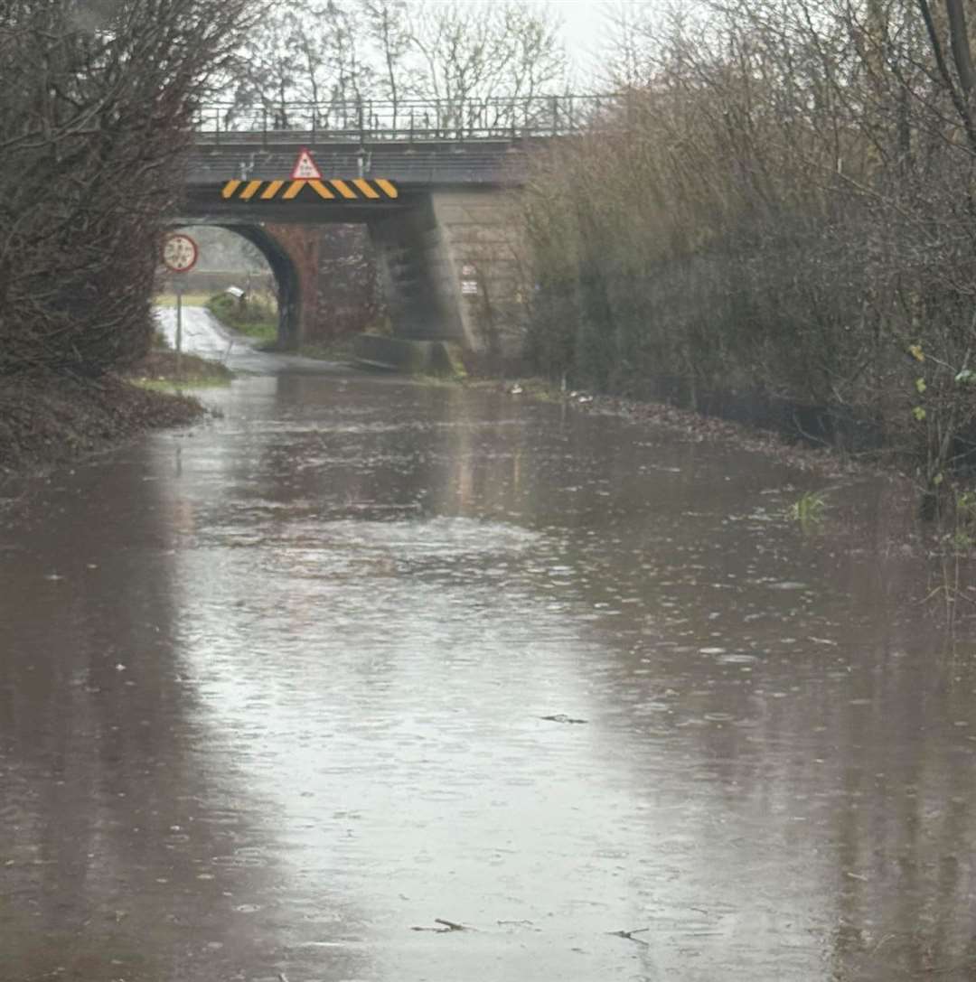 Church Lane is blocked near Aldington under the railway bridge. Picture: Aldington & Bonnington Parish Council