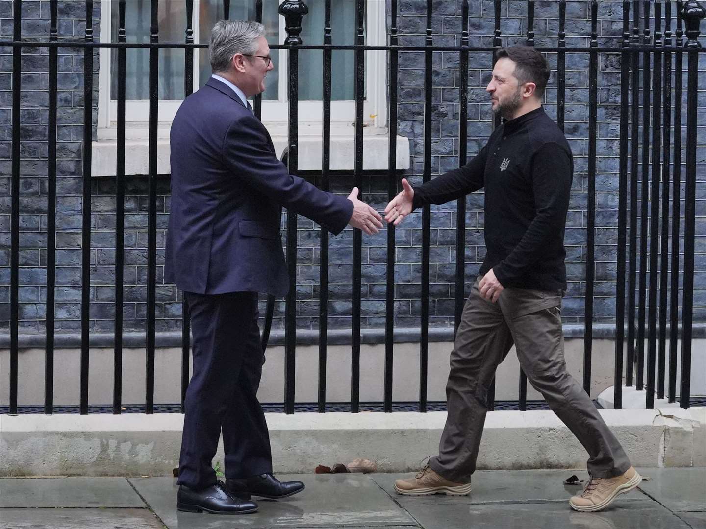 Volodymyr Zelensky is greeted by Sir Keir Starmer as he arrives in Downing Street ahead of meetings with the Prime Minister and Nato Secretary General Mark Rutte (Jonathan Brady/PA)