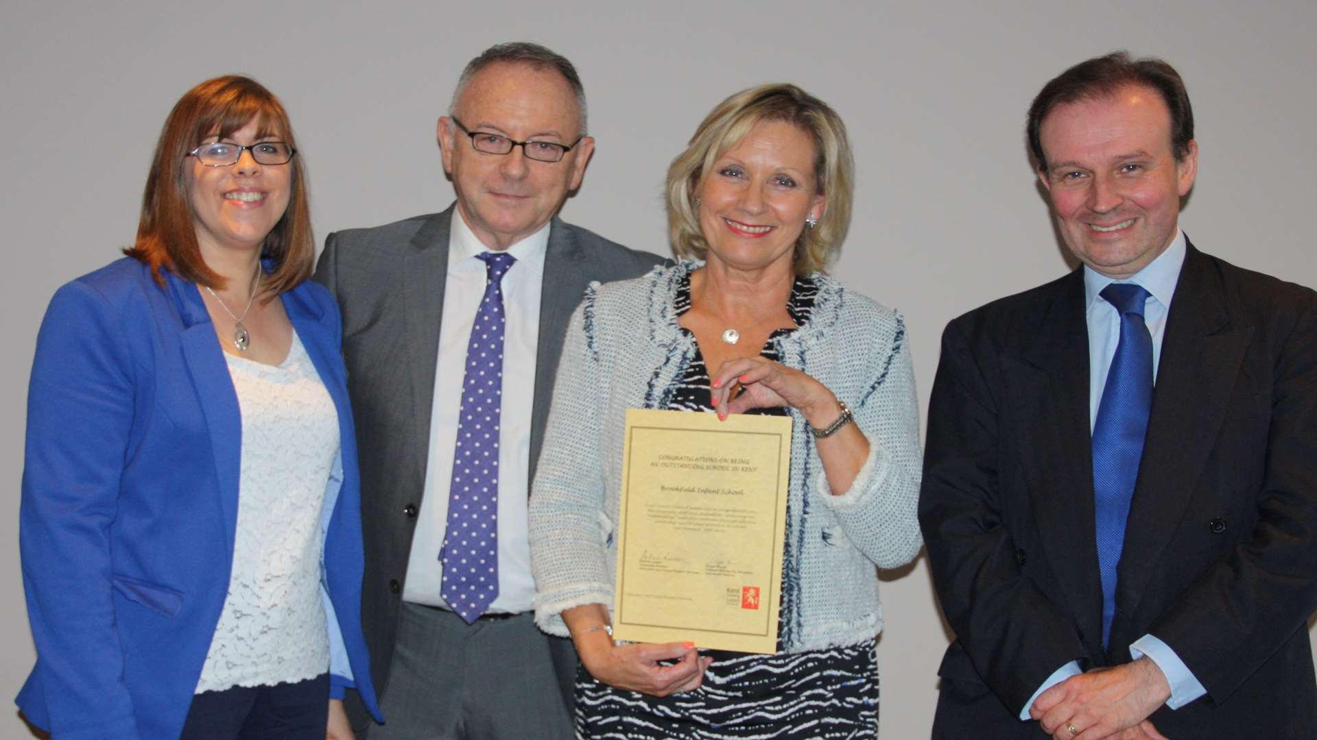 Left to right: Jude Johnson, Brookfield chair of governors, with Patrick Leeson, Pauline Woods and Roger Gough