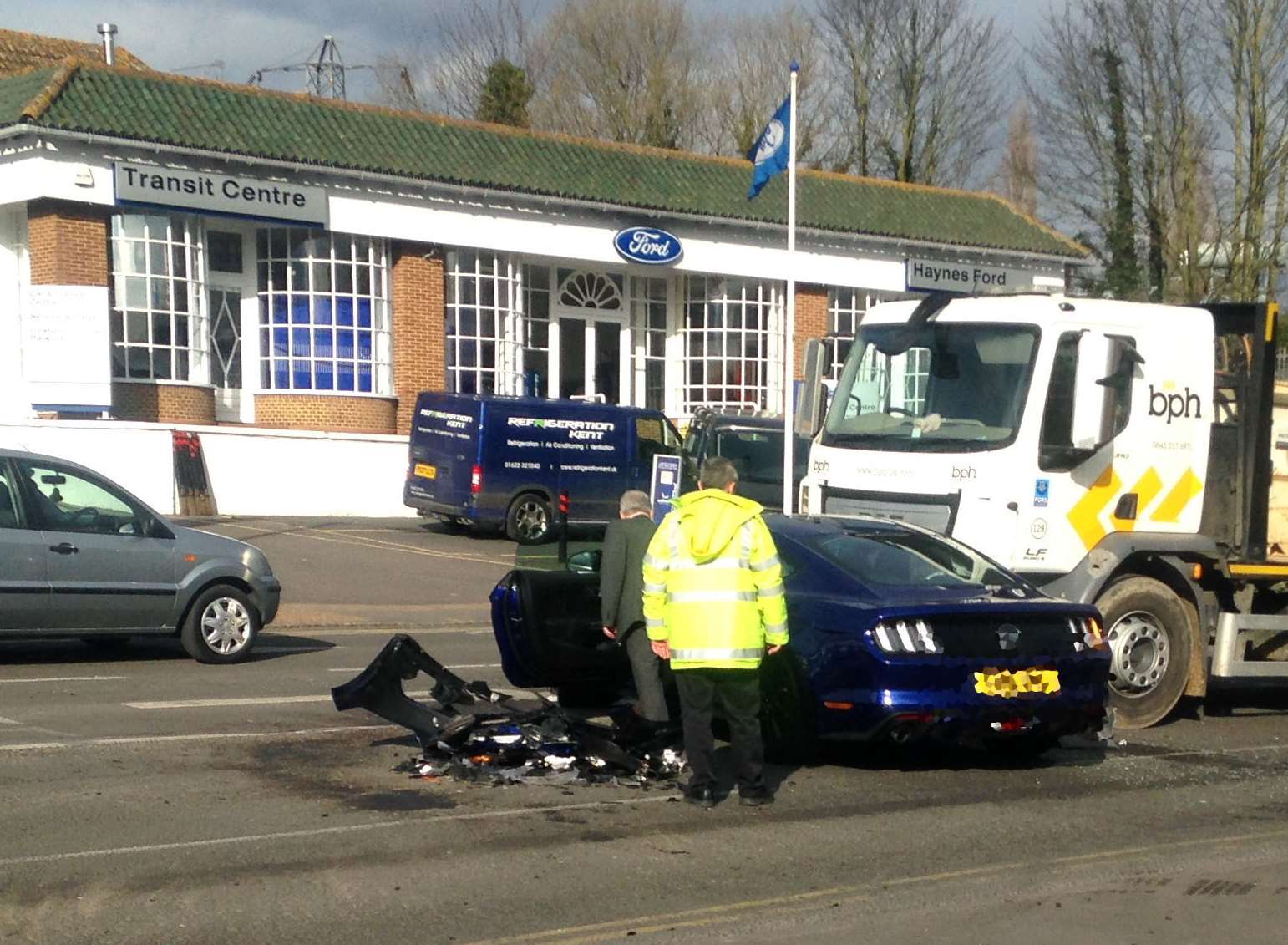 A brand new Ford Mustang was severely damaged in the crash