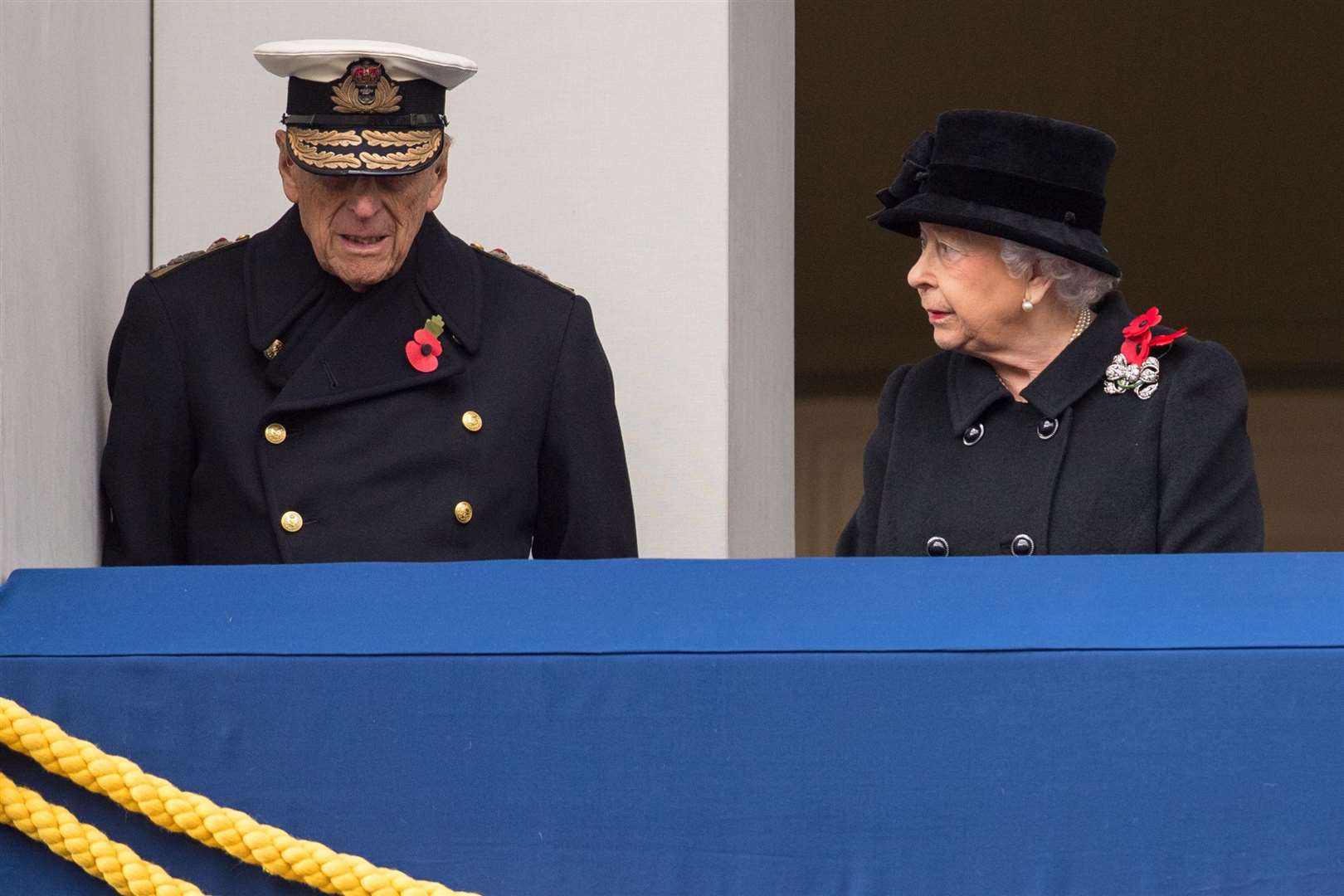 File photo dated 12/11/17 of Queen Elizabeth II looking at her husband the Duke of Edinburgh overlooking the annual Remembrance Day Service/PA)