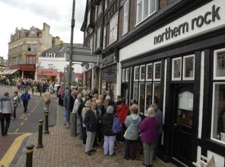 The scene outside Northern Rock's Bromley branch on Monday. Picture: GRANT FALVEY